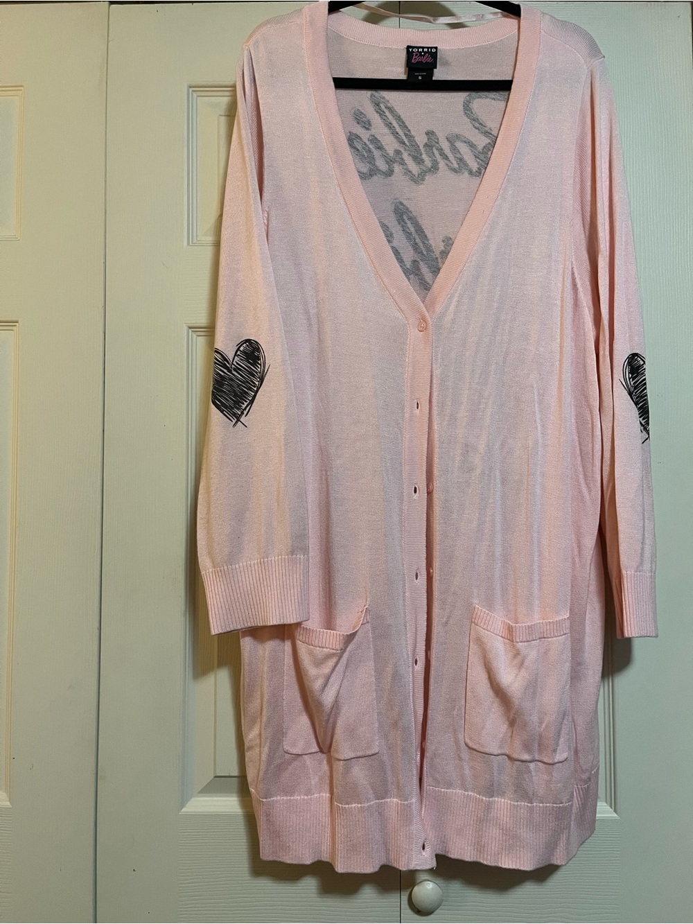 torrid Pink Long Cardigan with Heart Elbow Patches